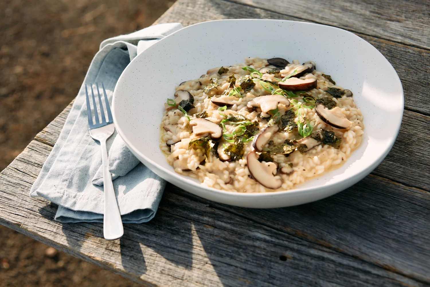 ILUSTRASI masakan rumahan risotto dengan jamur shiitake.