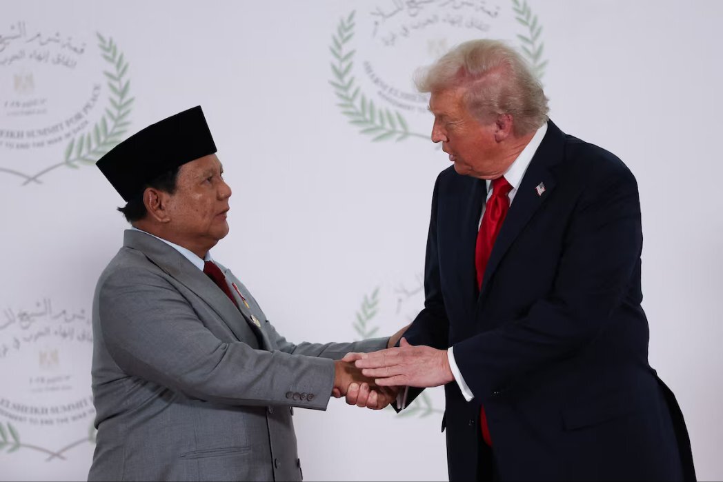 Presiden Prabowo Subianto bertemu dengan Donald Trump di KTT Gaza, pada Senin, 13 Oktober 2025