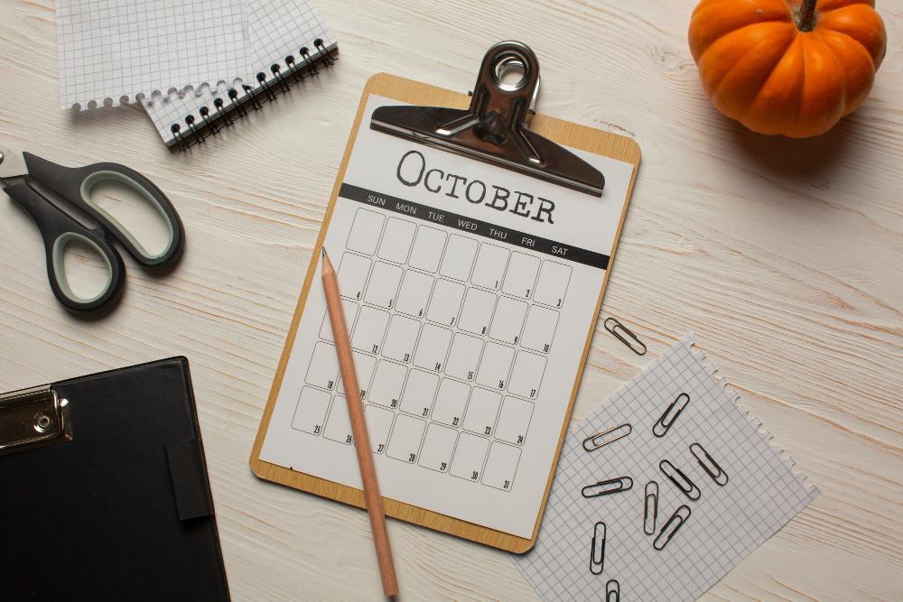 Ilustrasi kalender bulan Oktober 2025