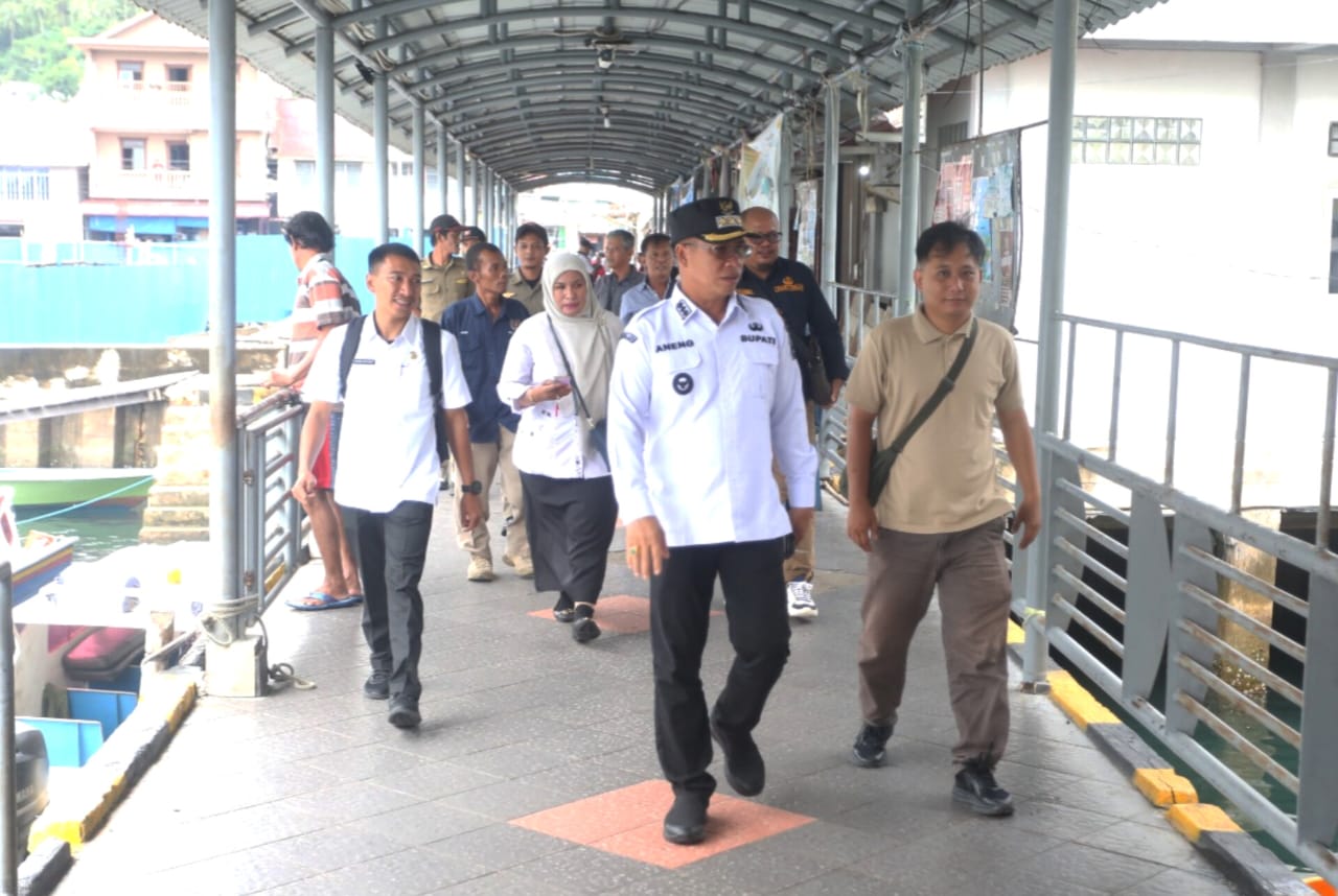Bupati Anambas, Aneng meninjau Pelabuhan Sri Siantan, Tarempa. Pada kesempatan itu ia menyoroti ada kapal yang nekat berlayar meski BMKG keluarkan peringatan cuaca buruk.