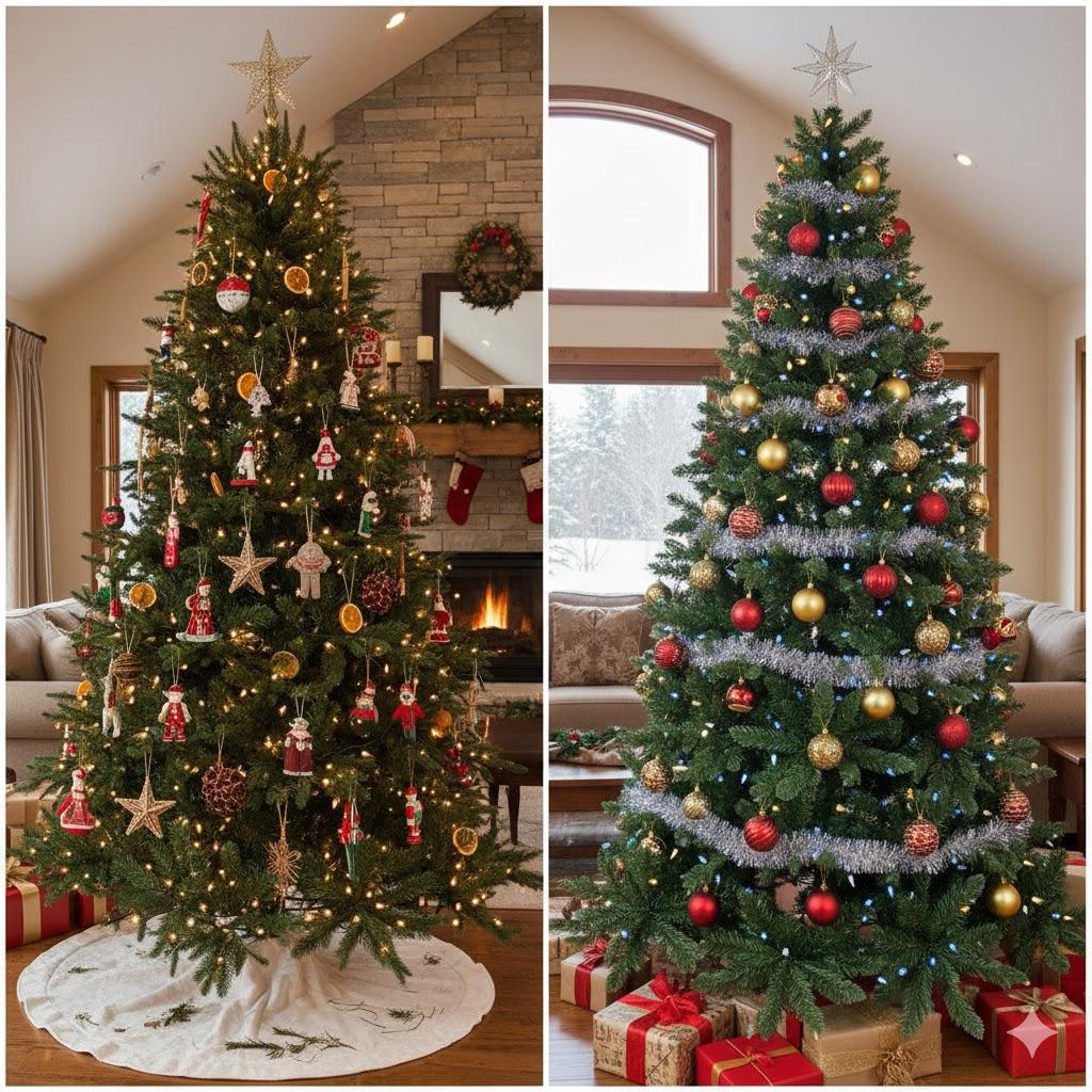 ILUSTRASI pohon natal asli dan pohon natal berbahan PVC.