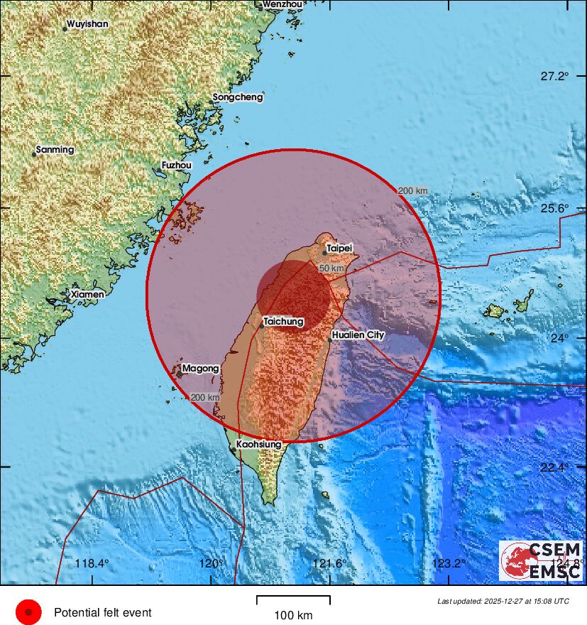 Gempa Taiwan dengan kekuatan 7,0 magnitudo.