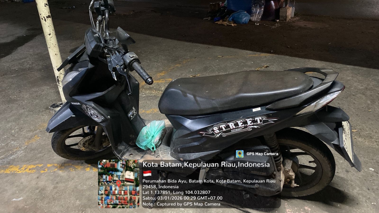 Lokasi rumah kos di Jalan Belimbing Raya, Bengkong, Batam, tempat Honda Beat Street 2024 milik warga dicuri pada dini hari.  F. Istimewa