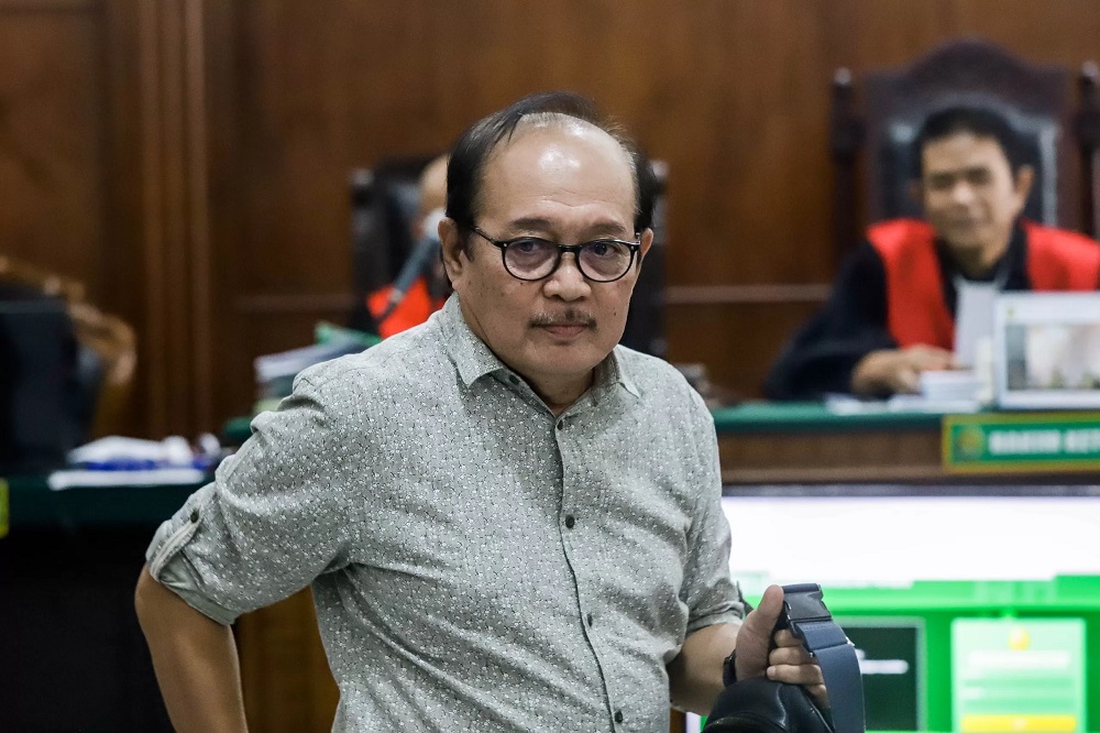 Mohammad Yamin, mantan karyawan Jawa Pos saat bersaksi di Pengadilan Negeri Surabaya, Selasa (13/1). F. ALFIAN RIZAL/JAWA POS