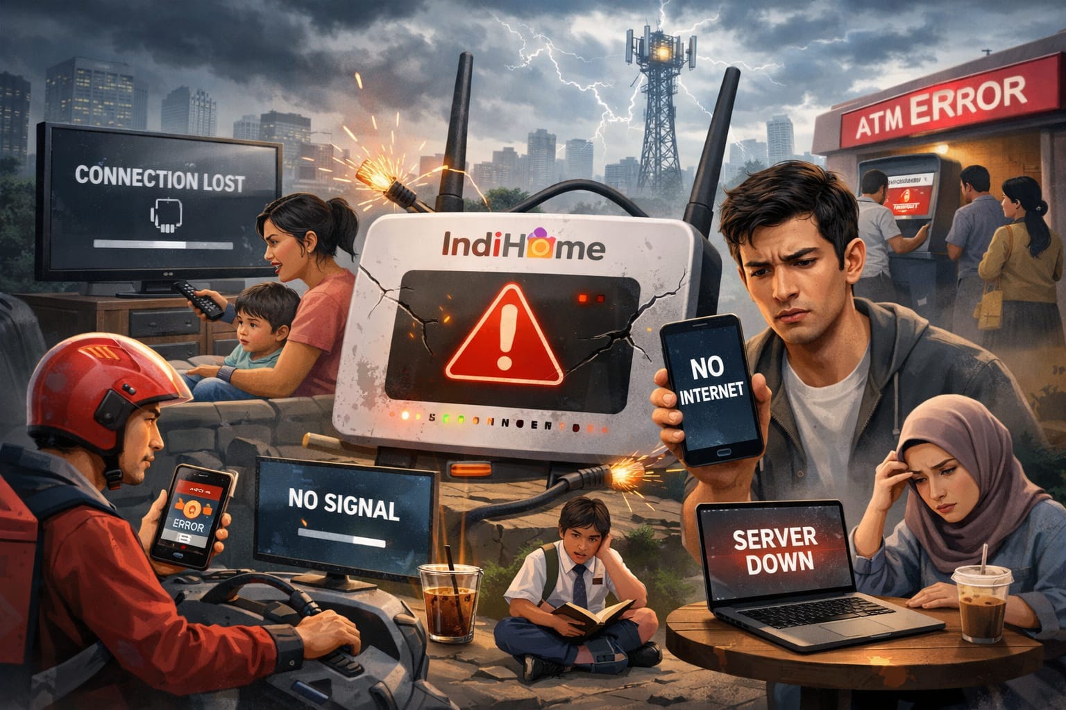 ILUSTRASI gangguan jaringan internet Indihome yang mempengaruhi ragam aktivitas kerja masyarakat di Lingga.