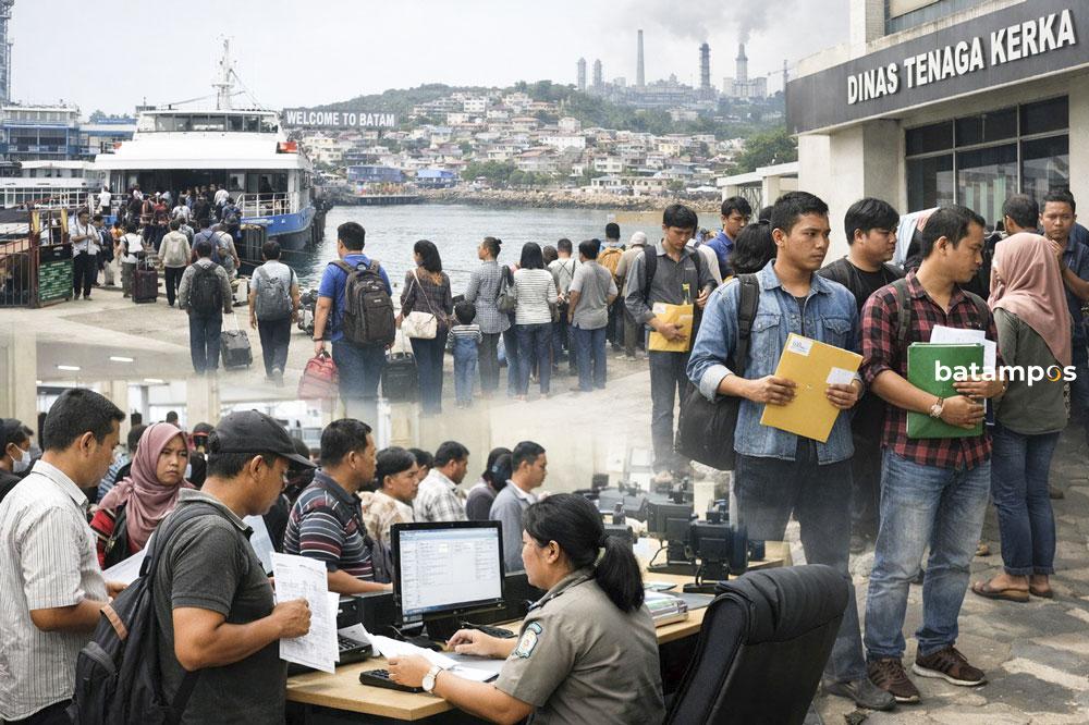 ILUSTRASI tingginya arus urbanisasi ke wilayah perkotaan berimbas terhadap membeludaknya antrean pelayanan publik seperti kependudukan dan ketenagakerjaan. Foto: ChatGPT