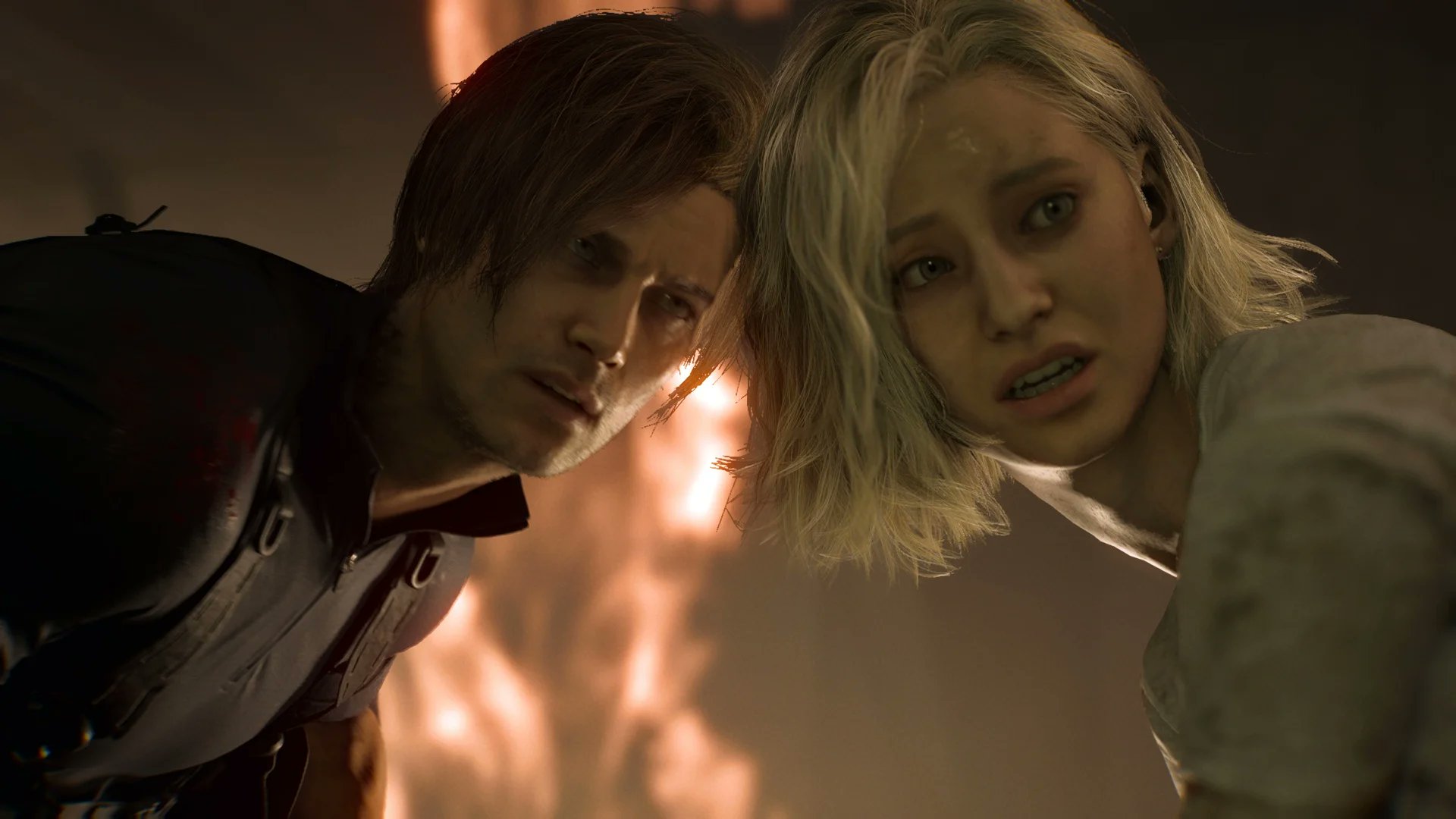 Leon S. Kennedy dan Grace Ashcroft dalam gim Resident Evil Requiem.