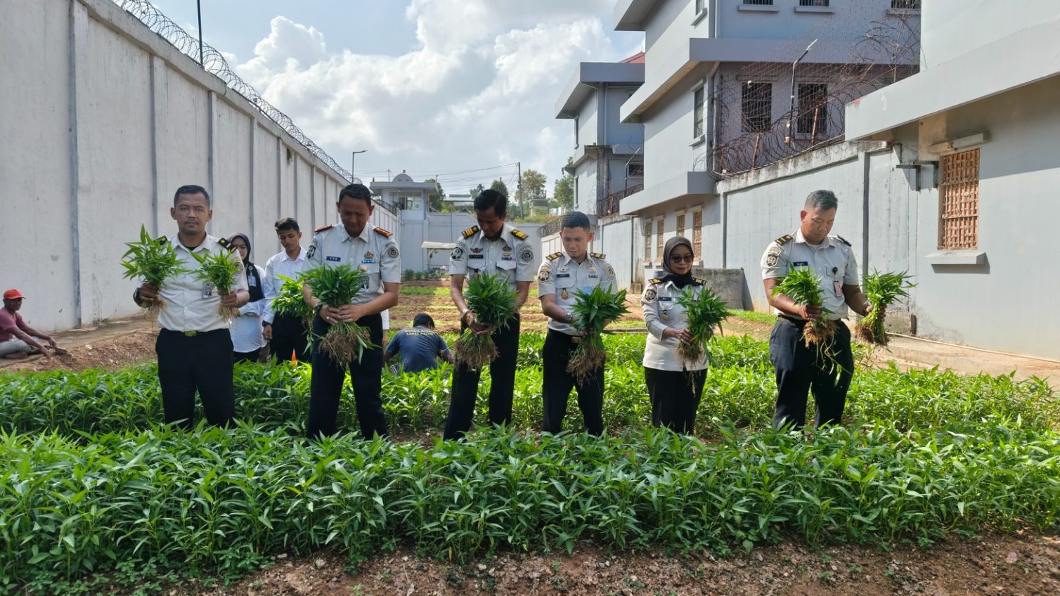 Jajaran Petugas Lapas Batam panen kangkung dan lele. F. Lapas Batam untuk Batam pos