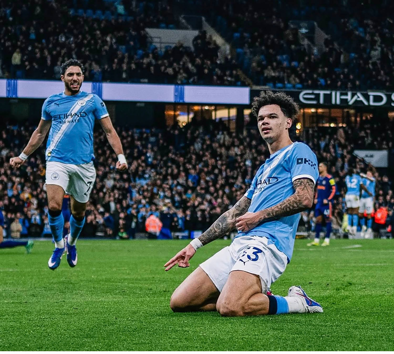 Manchester City, Nico O'Reilly, berhasil memborong dua gol saat mengalahkan Newcastle United 2&ndash;1 di Stadion Etihad. (Dok. Instagram/@mancity)
