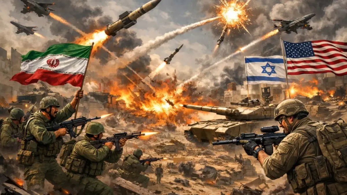 Ilustrasi Konflik antara Iran dengan Israel dan Amerika Serikat. (AI/ChatGPT)