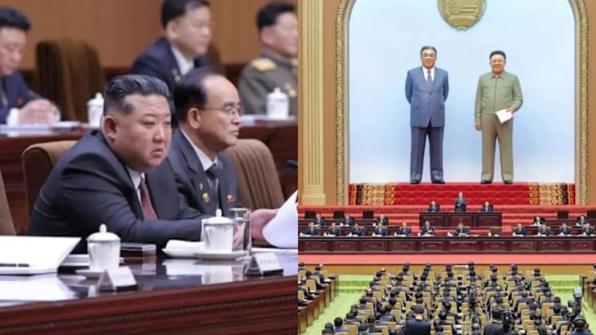 Pemimpin Korea Utara, Kim Jong Un, menghadiri Sidang Pertama Majelis Rakyat Tertinggi ke-15 di Gedung Mansudae Assembly Hall, Pyongyang, Korea Utara (Parade)