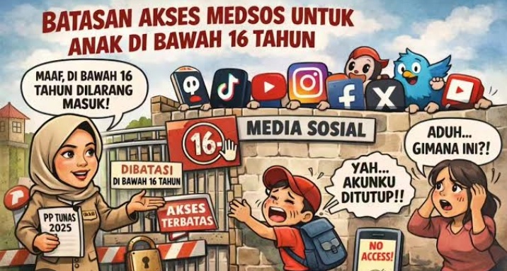 Pembatasan media sosial untuk anak di bawah 16 tahun mulai berlaku 28 Maret 2026. Sumber: dapurletter.id
