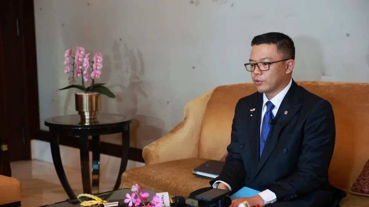 Menteri Luar Negeri RI, Sugiono, memberikan keterang pers terkait tiga personel TNI yang gugur dalam misi UNIFIL di Lebanon. F. Istimewa