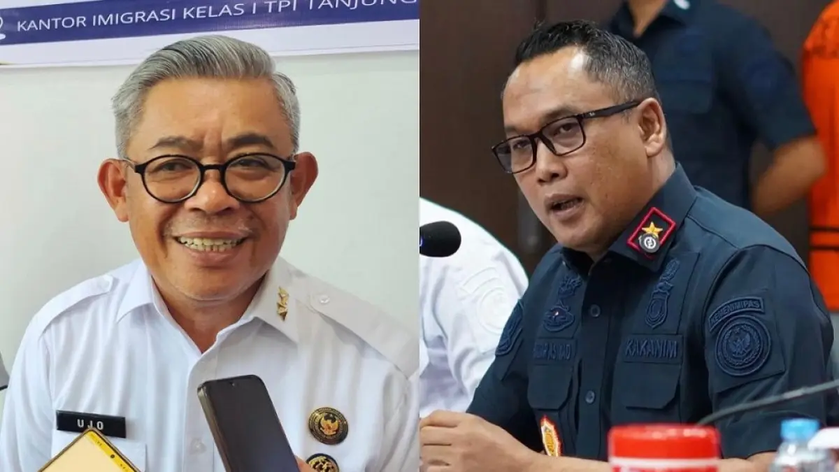 Kepala Kantor Wilayah Direktorat Jenderal Imigrasi Kepri, Ujo Sujoto (kiri) dan Kepala Kantor Imigrasi Kelas I Khusus TPI Batam, Hajar Aswad, dimutasi. F. Dok. Batam Pos