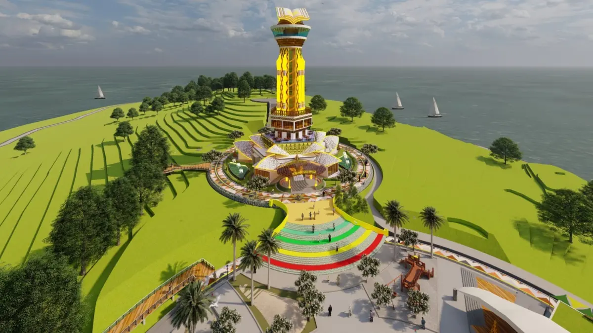 Rancangan Monuman Bahasa di Pulau Penyengat, Tanjungpinang. Deputi Bidang Pembangunan Kewilayahan Kementerian Bappenas RI Medrilzam. menilai, keberadaan infrastruktur itu nanti, memiliki potensi besar sebagai destinasi wisata. F. Dokumentas Pemprov Kepri untuk Batam Pos