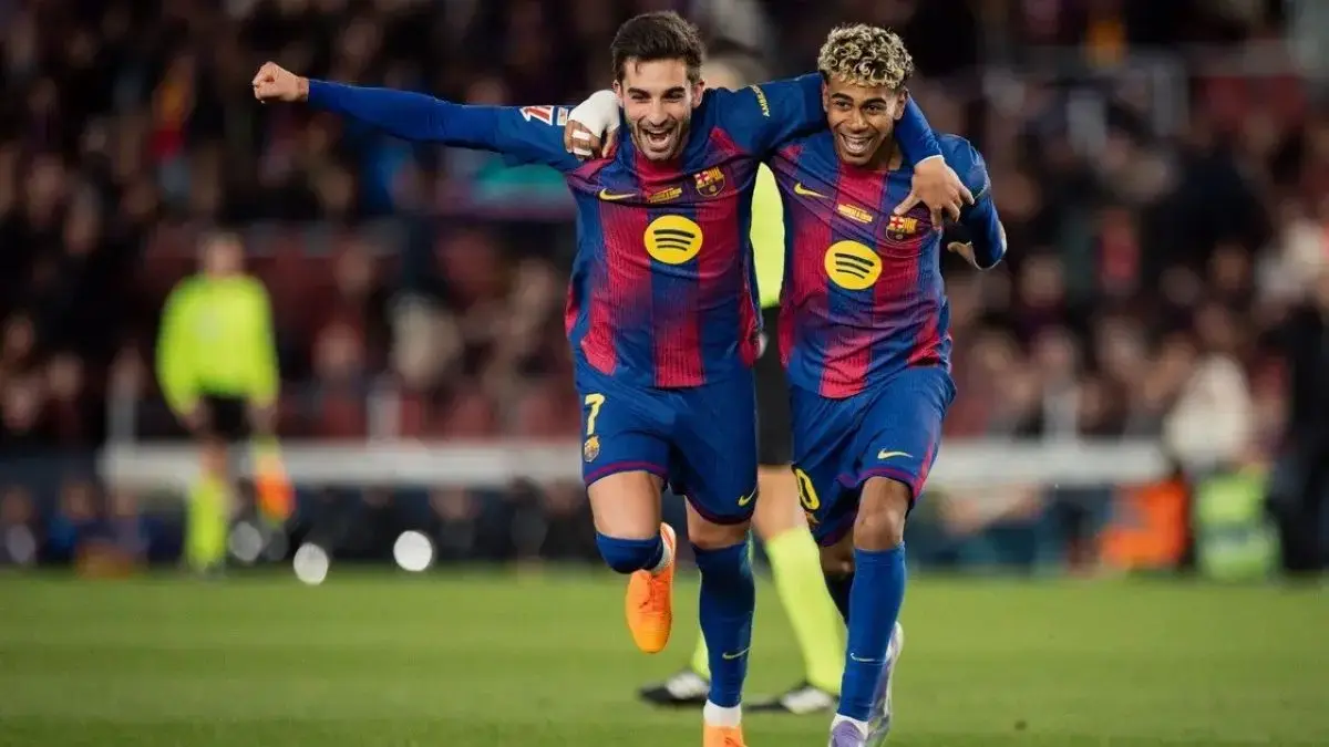 Pemain Barcelona Ferran Torres dan Lamine Yamal. (Instagram.com/@fcbarcelona)
