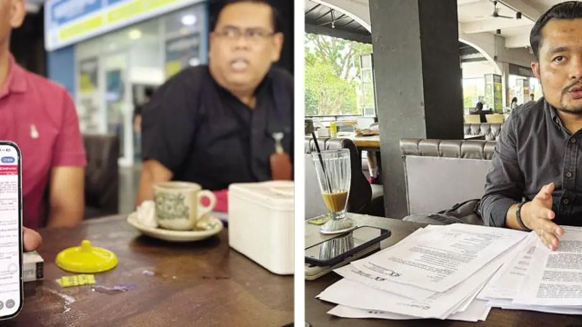 (Foto Kiri) Korban yang didampingi kuasa hukum PT XSS, Roby HS Batubara, menunjukkan transaksi digital di rekening CIMB Niaga miliknya. (Foto Kanan) Dwi Meilya Sandi, Kuasa hukum dari 3 perusahaan yang menjadi nasabah CIMB Niaga. Foto: Yashinta/Batam Pos