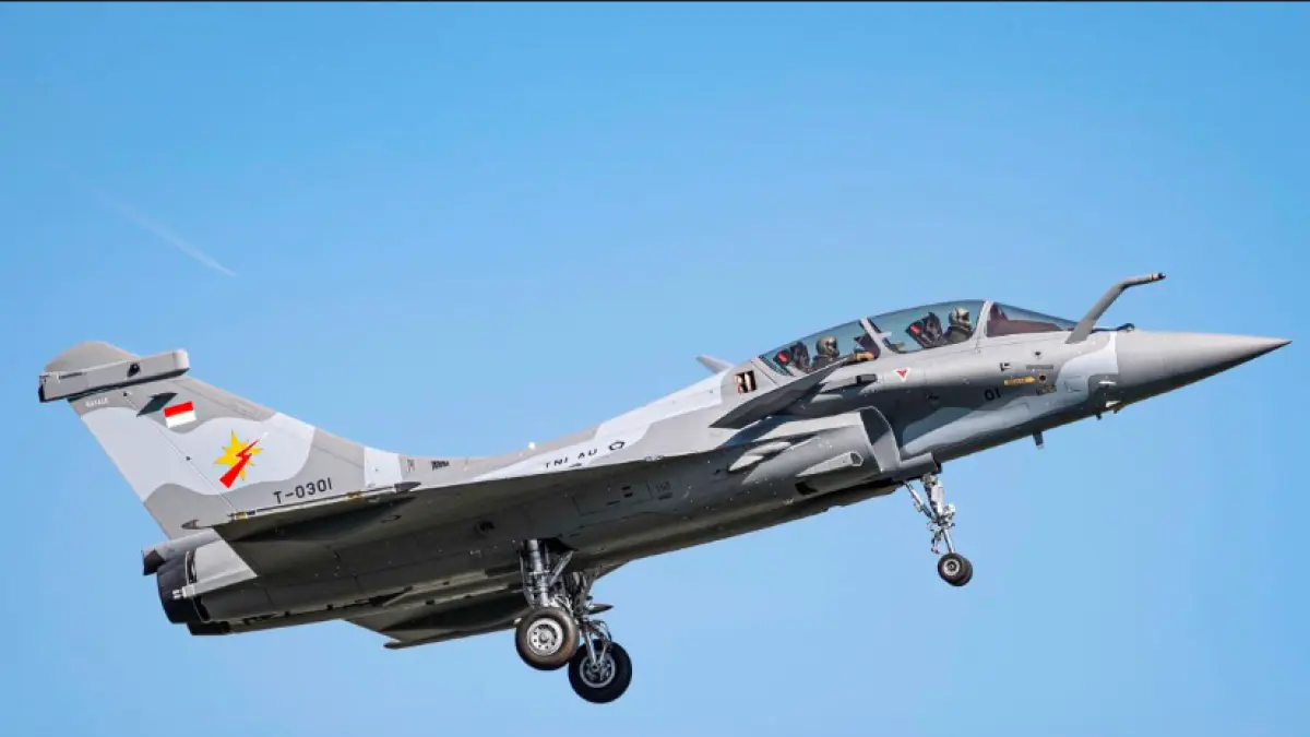 Penampakan pesawat tempur Dassault Rafale milik Indonesia yang dibeli oleh Indonesia dari Prancis. (TNI AU)