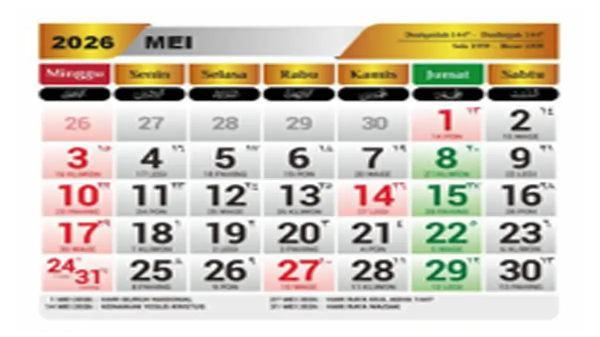 Kalender Mei 2026.