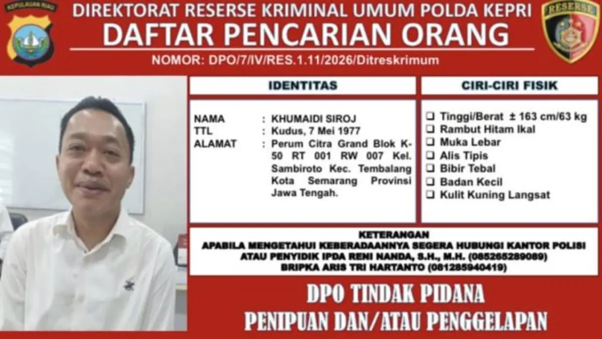 Polda Kepri mengeluarkan DPO kasus penipuan untuk seorang warga Kudus. F. Istimewa