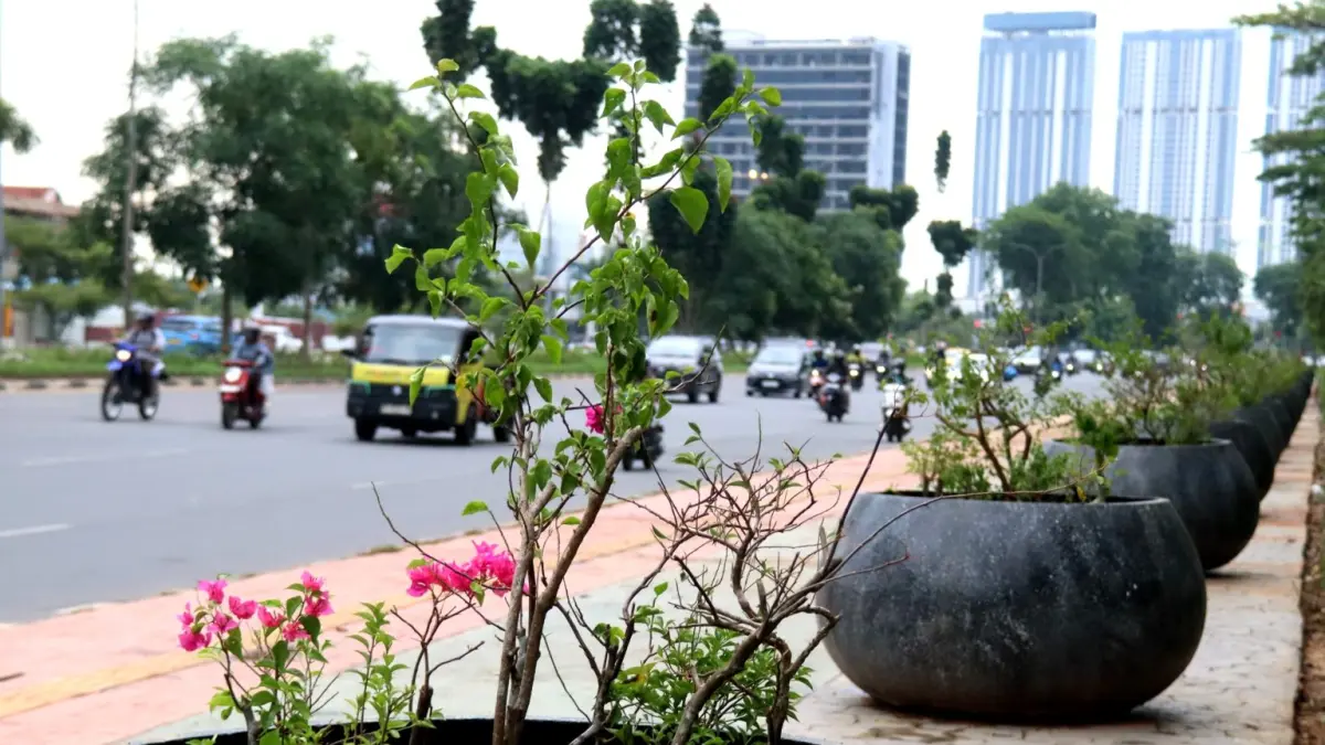 Bunga bougenvil mulai ditanam di pot bunga yang berada di jalan Ahmad Yani Batam Center, Rabu (23/4). F Cecep Mulyana/Batam Pos