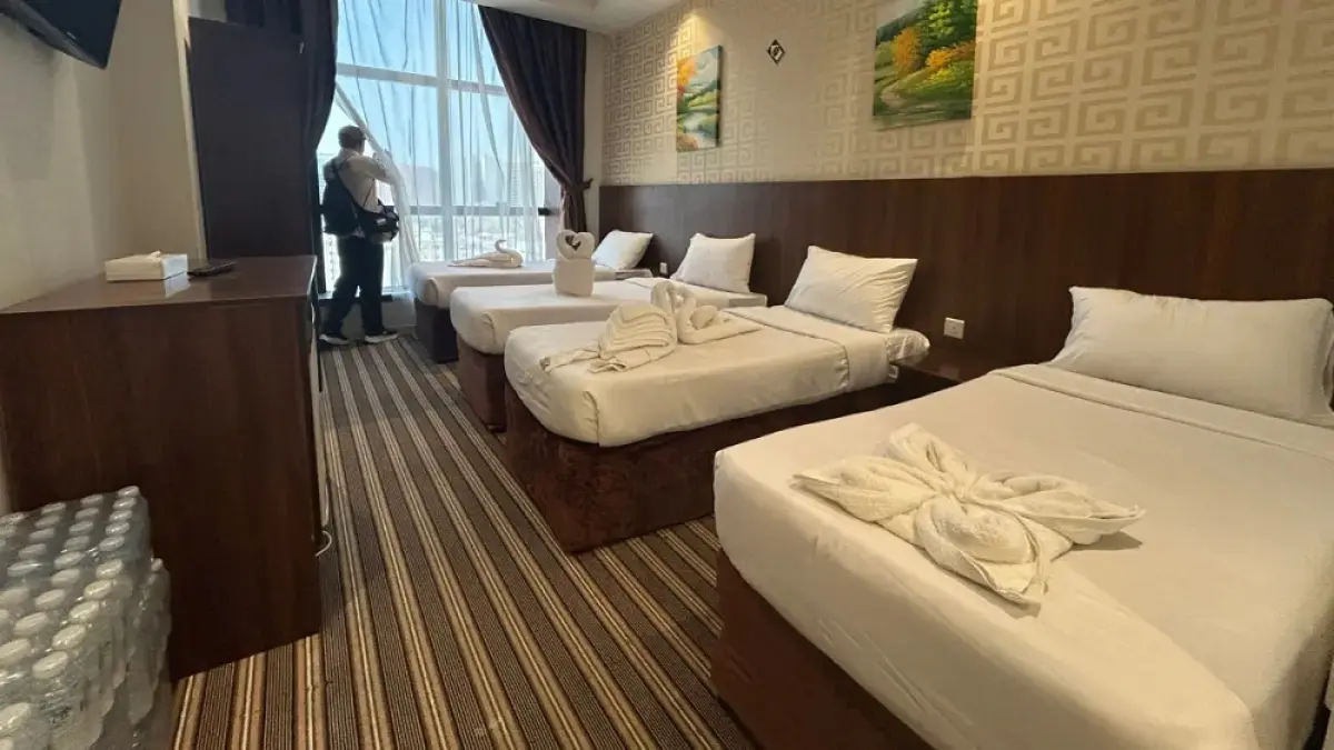Kondisi kamar salah satu hotel jemaah haji Indonesai di wilayah Syisyah, Makkah. Setiap kamar ditempati oleh maksimal empat orang jemaah haji. F. Bayu Putra/JawaPos.com
