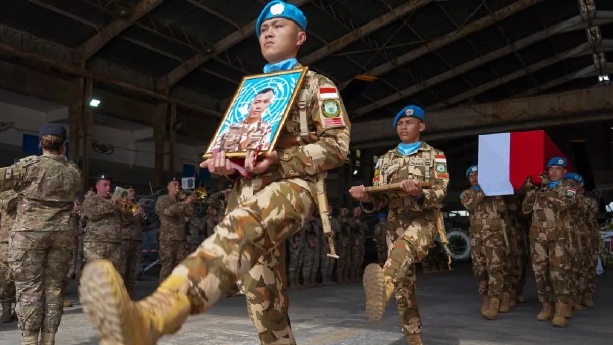 Upacara penghormatan terakhir kepada mendiang Praka Rico Pramudia yang diselenggarakan Pasukan Sementara Perserikatan Bangsa-Bangsa di Lebanon (UNIFIL) di Beirut, Lebanon, Minggu (26/4/2026). /ANTARA/HO-UNIFIL.