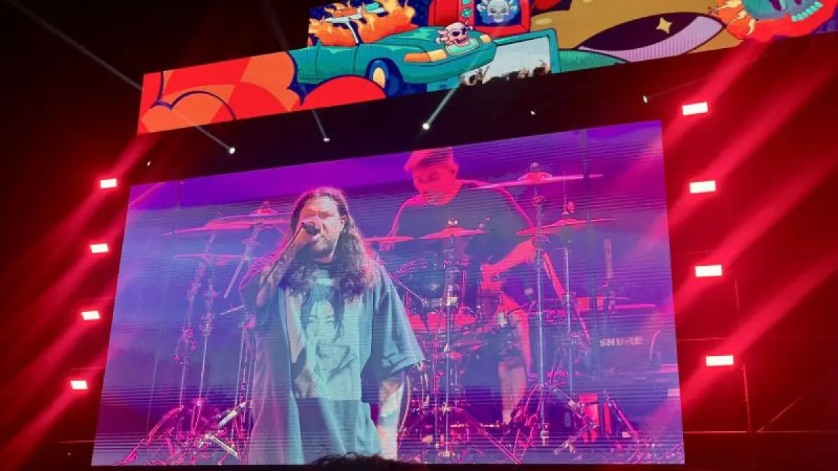 Band metalcore asal Kanada, Counterparts, tampil dalam gelaran Hammersonic Festival 2026 di Nusantara International Convention Exhibition (NICE), Pantai Indah Kapuk, Tangerang, Banten, Sabtu (2/5/2026). (ANTARA/Farika Nur Khotimah)