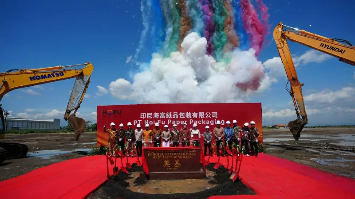 Groundbreaking pabrik PT Hoi Fu Paper Packaging di Kawasan Ekonomi Khusus (KEK) Kendal, Jawa Tengah, Sabtu (2/5/2026). F. ANTARA/HO-Dewan Nasional KEK 