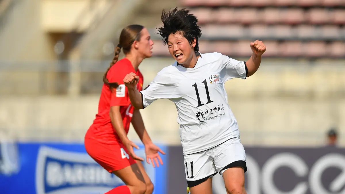 ILUSTRASI pemain bola wanita dari klub Naegohyang, Korea Utara dalam satu laga pertandingan. F dokumentasi AFC Women’s Champions League