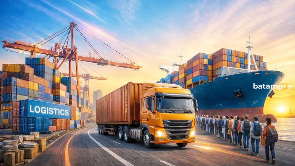 ILUSTRASI Pengangkutan logistik. Kenaikan BBM nonsubsidi berdampak pada sektor transportasi dan logistik sehingga perlu diwaspadai. Foto: Chatgpt/copilot