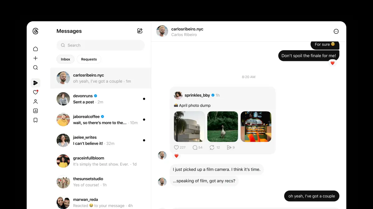 Meta hadirkan fitur DM di Threads. (x.com/aivanet)