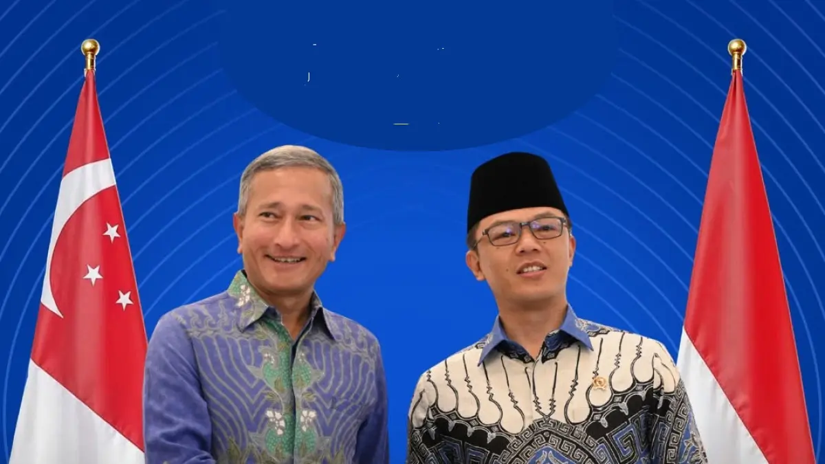 Menlu Singapura Vivian Balakhrisnan (kiri) bersama Menlu RI Sugiono. F. @kemelu.ri