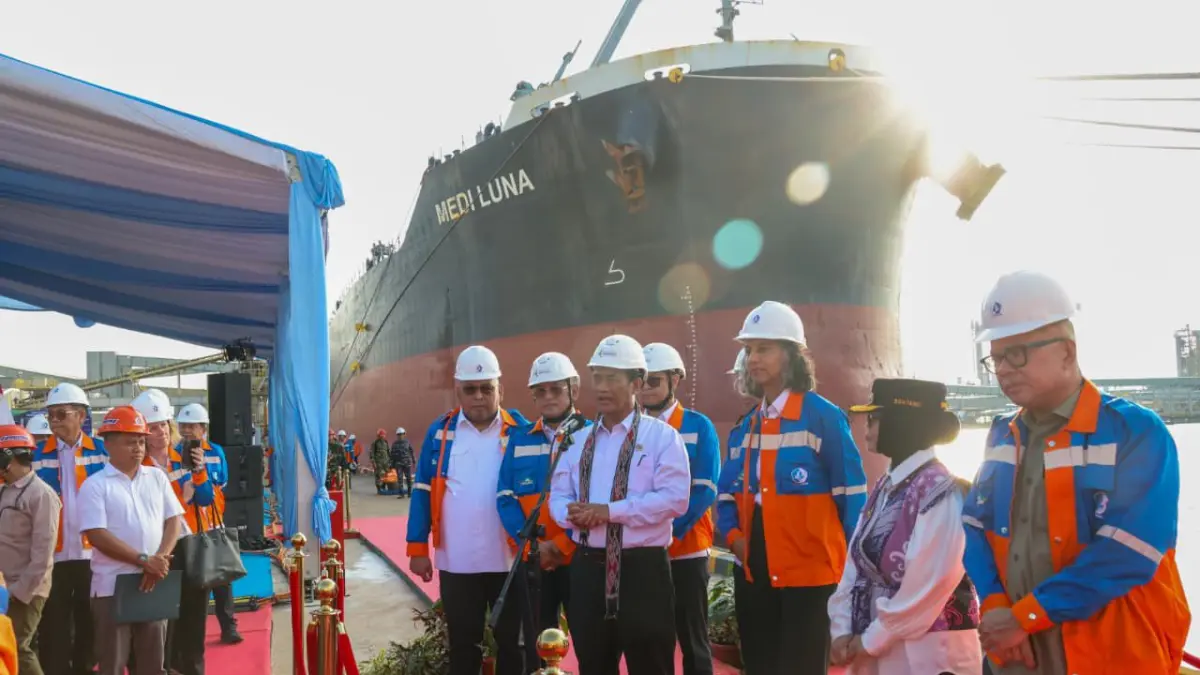 Menteri Pertanian Andi Amran Sulaiman menghadiri pelepasan ekspor perdana pupuk urea PT Pupuk Kalimantan Timur ke Australia di Pelabuhan Bontang, Kalimantan Timur. Foto: Istimewa
