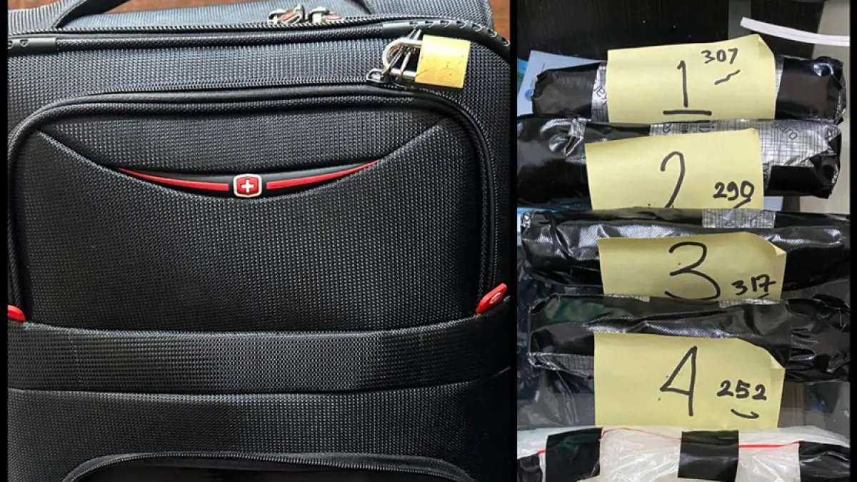 Petugas Bandara RHF Tanjungpinang mengamankan koper hitam berisi sabu seberat lebih dari 1,3 kilogram setelah terdeteksi mesin X-Ray di area pemeriksaan bagasi. F. Istimewa untuk Batam Pos