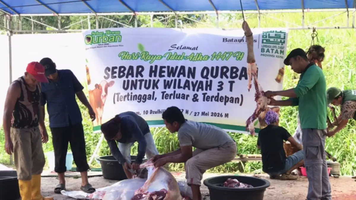 Relawan LAZ Batam Kepri menyalurkan hewan kurban dan daging kurban ke wilayah pulau terluar dan kawasan 3T di Batam, Rabu (27/5). Foto: M. Sya