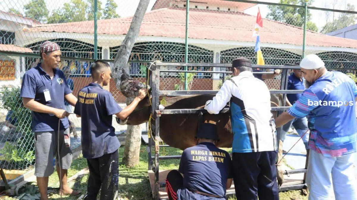 Lapas Batam menyembelih kurban untuk warga binaan. F. Yofie Yuhendri/ Batam Pos