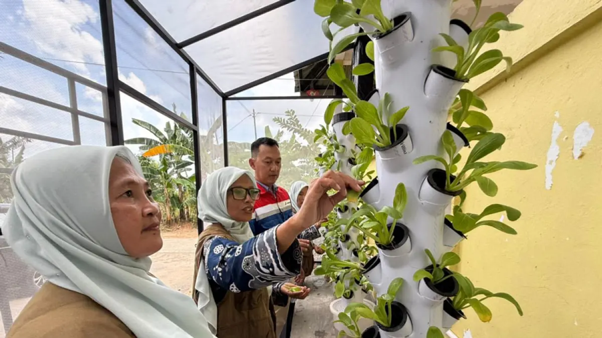 Warga binaan Program KIMARA menunjukkan hasil panen sayuran hidroponik serta produk pengelolaan sampah yang dikembangkan bersama Pertamina Patra Niaga Regional Sumbagut melalui pendampingan berkelanjutan berbasis ekonomi sirkular.   (istimewa)