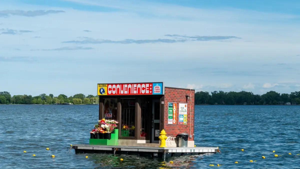 Global Convenience karya seni karya Trevor Wheatley dan Cosmo Dean. (x.com/MadelnCanada)
