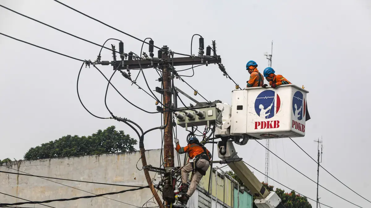 Ilustrasi. Petugas PLN melalukan perawatan jaringan listrik di Sawangan, Depok, Jawa Barat, Sabtu (13/6/2026).