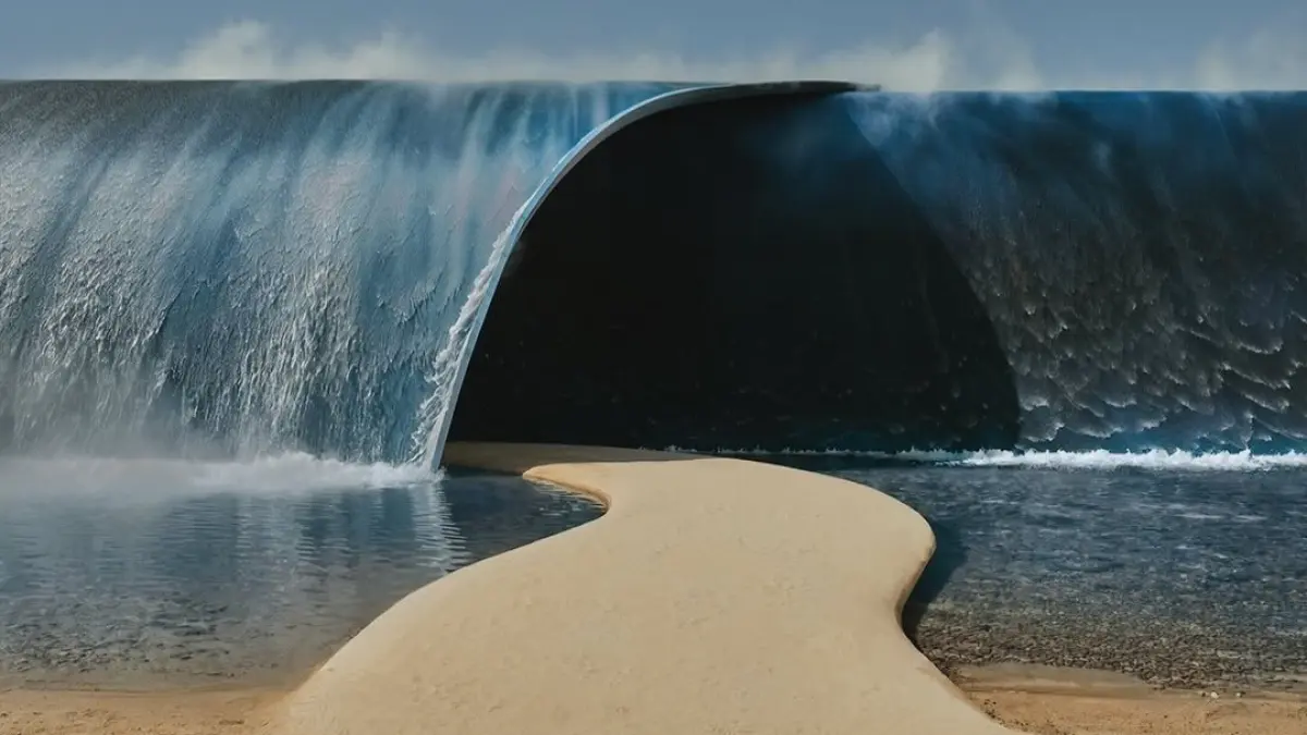 Louis Vuitton Spring/Summer 2027 hadirkan pantai dan ombak raksasa. (x.com/StreetFashion01)