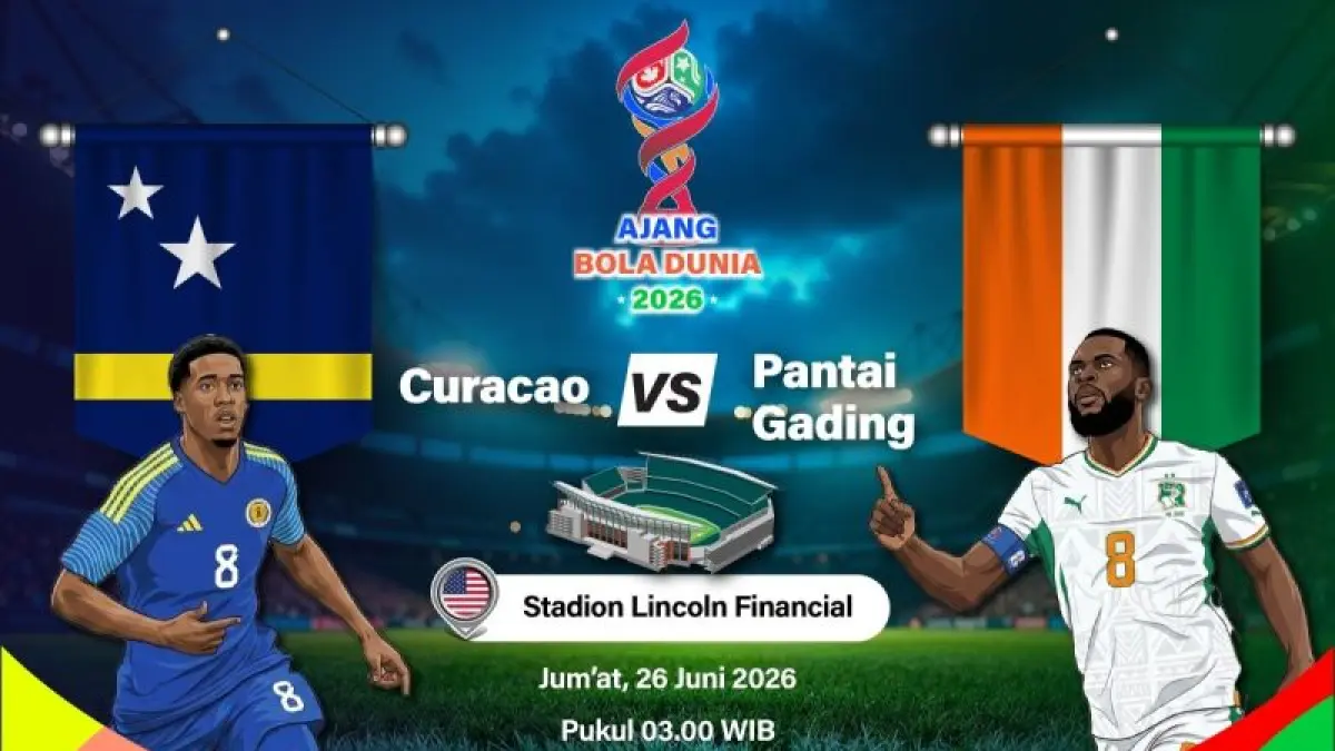 Grafik ilustrasi pertandingan penyisihan Grup E Piala Dunia 2026 antara Curacao melawan Pantai Gading yang dijadwalkan berlangsung di Stadion Lincoln Financial Field, Philadelphia, Pennsylvania, Amerika Serikat, Kamis (25/6/2026) waktu setempat. ANTARA INFOGRAFIK/Vintan Rahmadanti