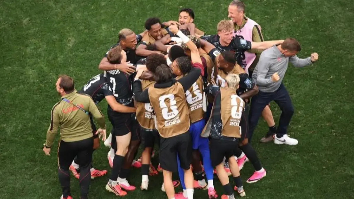 Selebrasi skuad timnas Kanada setelah menumbangkan Afrika Selatan di 32 besar piala dunia. (FIFA)