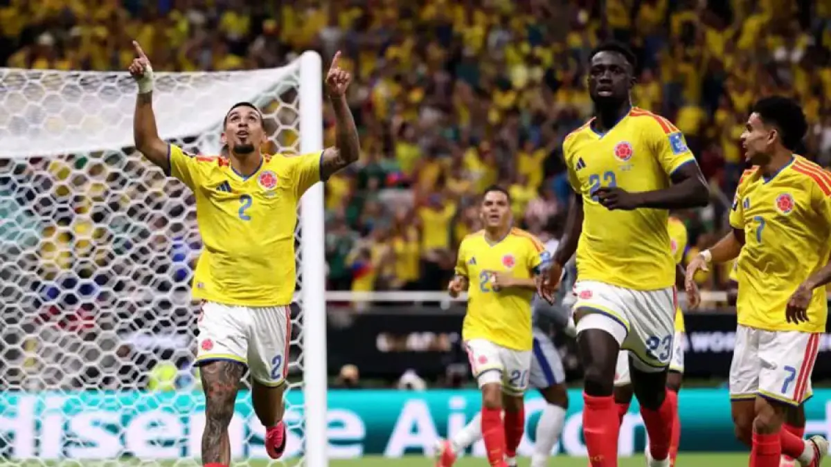 Selebrasi Daniel Munoz usai bawa Kolombia menang atas RD Kongo. (FIFA)