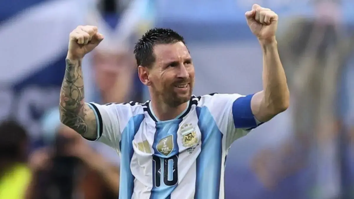 Lionel Messi merayakan gol ke-20 sepanjang kariernya di Piala Dunia saat membawa Argentina unggul atas Cape Verde. (Instagram @equipedefrance)