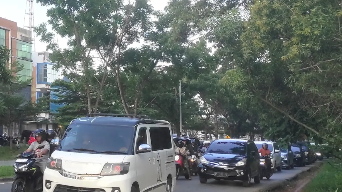 Kemacetan kendaraan terjadi di Jalan Orchard Boulevard, Batam, Jumat (24/7). Pengguna jalan berharap pemerintah segera melakukan pelebaran ruas tersebut karena antrean kendaraan hampir terjadi setiap hari, terutama pada jam sibuk. Foto: Cecep Mulyana/Batam Pos