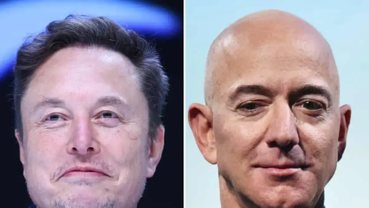 Elon Musk dan Jeff Bezos, pendiri perusahaan antariksa SpaceX dan Blue Origin / Foto: (The Guardian)
