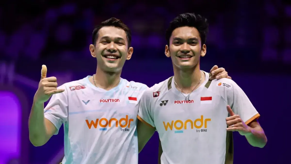 Fajar/Fikri lolos ke final China Open 2026 usai mengalahkan Liang/Wang. Selanjutnya mereka menghadapi Kim/Seo di partai puncak. (Dok. PBS)
