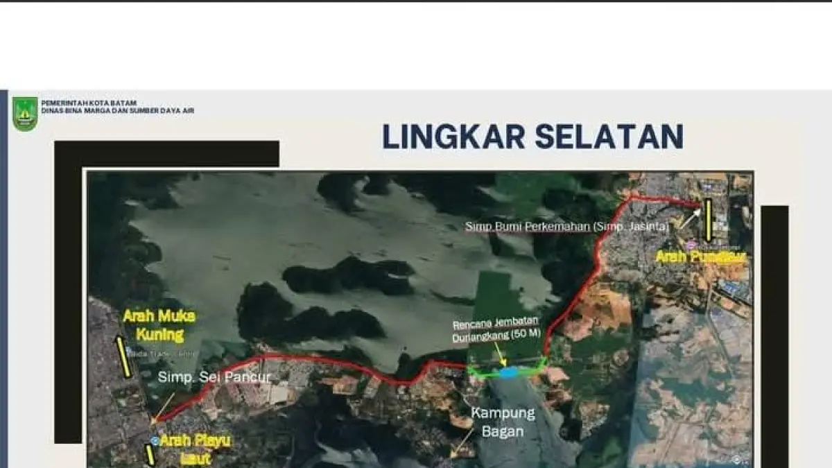  Peta rencana pembangunan tiga koridor Jalan Lingkar Batam yang meliputi Jalan Lingkar Selatan, Jalan Lingkar Tengah, dan Jalan Lingkar Utara. Proyek ini menjadi bagian dari upaya Pemko Batam dan BP Batam memperkuat konektivitas wilayah, mengurai kemacetan, serta membuka akses menuju pusat pertumbuhan ekonomi baru. (Foto: Pemko Batam)