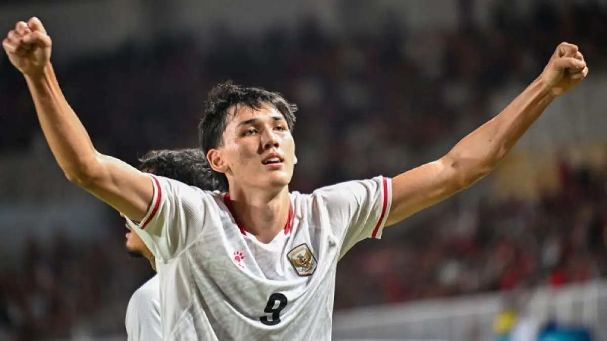Mitchell Baker Hattrick pada laga Indonesia vs Kamboja di Stadium Pakansari, Cibinong, Bogor, Jawa Barat, Senin (27/8/2026). F Antara